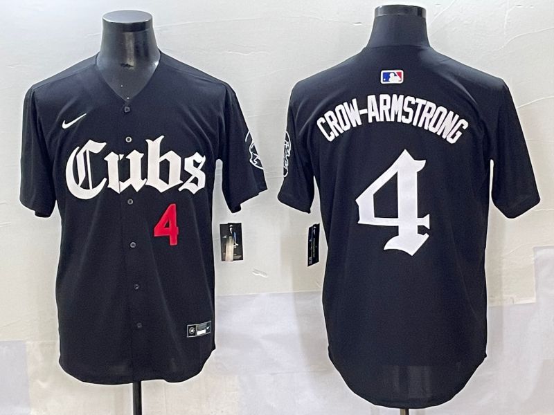 Men 2025 Chicago Cubs #4 Crow-Armstrong Black Five generations Joint Name Nike MLB Jersey style 6